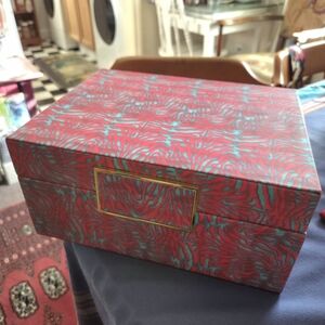 Decorative Marbled Storage Box, Red and Blue, MCM Mid Century Modern, Retro